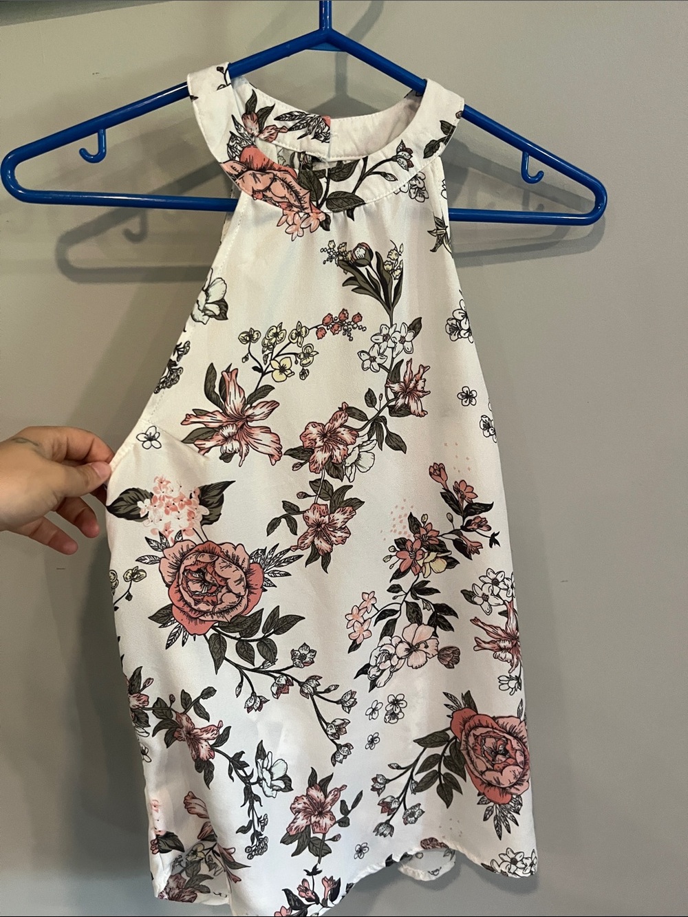 Streetwear Society White Floral Halter Top with Pink and Green Accents